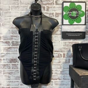 Diva Black Bodysuit with Buckle Accents 0X 1X